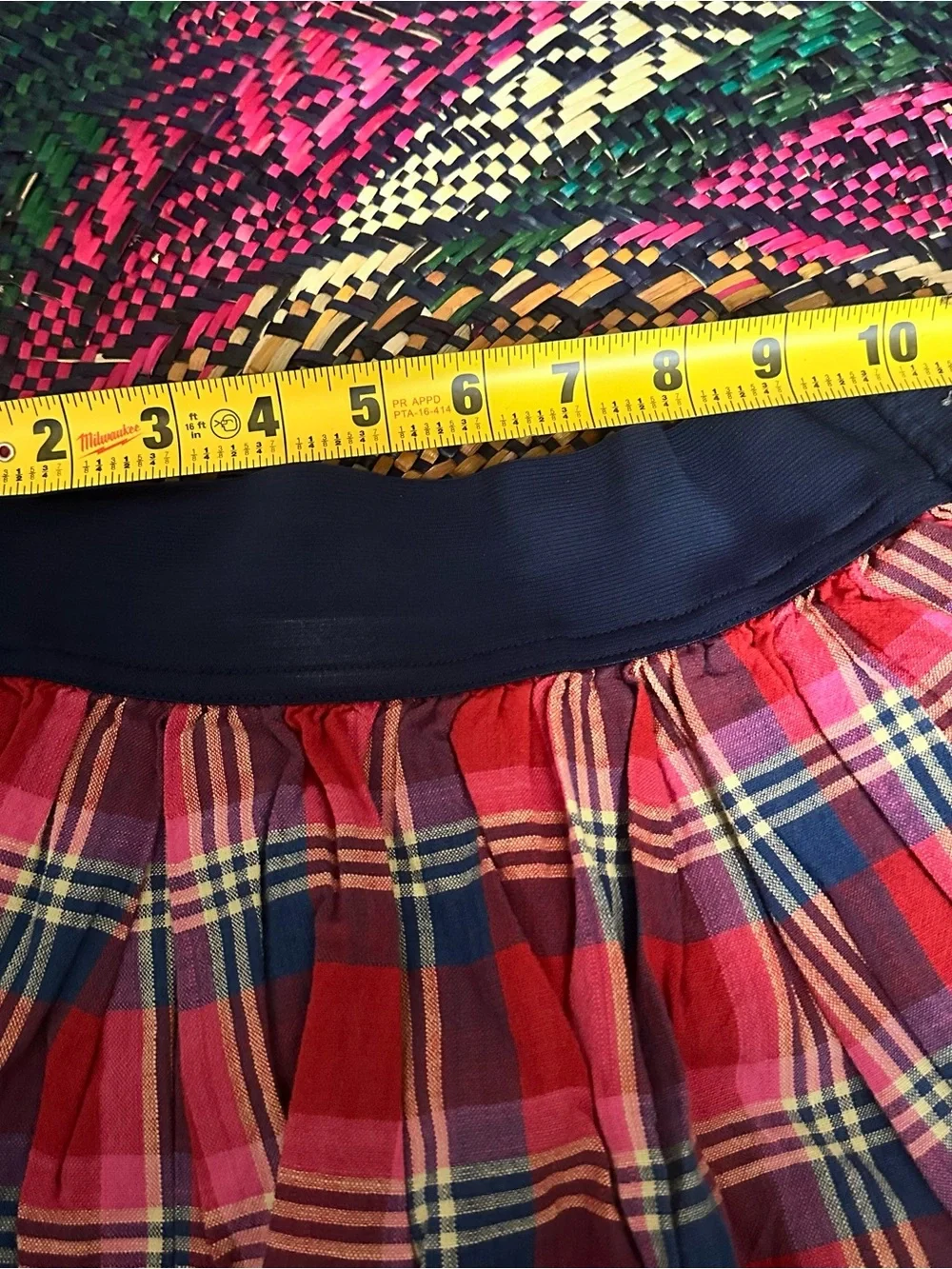 Y2K Abercrombie & Fitch Red Plaid Skater Skirt with Navy Waistband